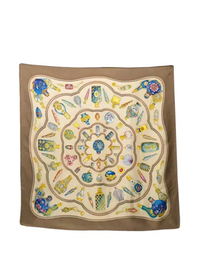Pre-owned Hermes 1988 Qu'importe Le Flacon Scarf In Brown