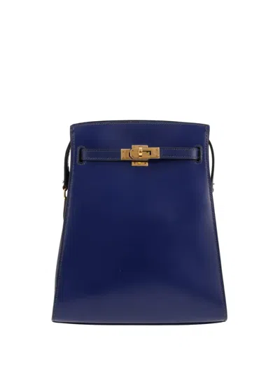 Pre-owned Hermes 1989 Adjustable Strap Leather Shoulder Bag In Blue