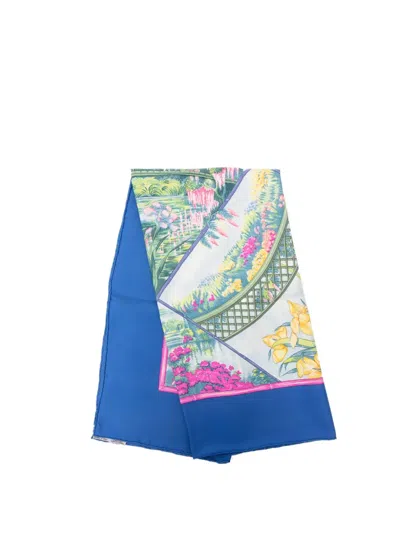 Pre-owned Hermes 1989 Giverny Silk Scarf 90 Scarves In Blue