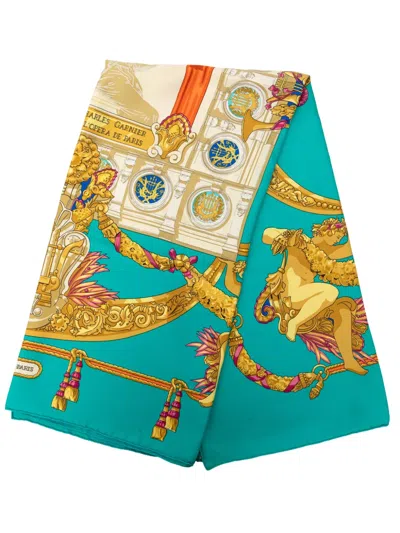 Pre-owned Hermes 1989 Hommage A Charles Garnier Silk Scarf 90 Scarves In Blue