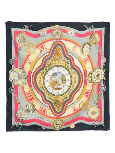 Pre-owned Hermes 1989 La Ronde Des Heures By L. Dubigeon Silk Scarf In Black