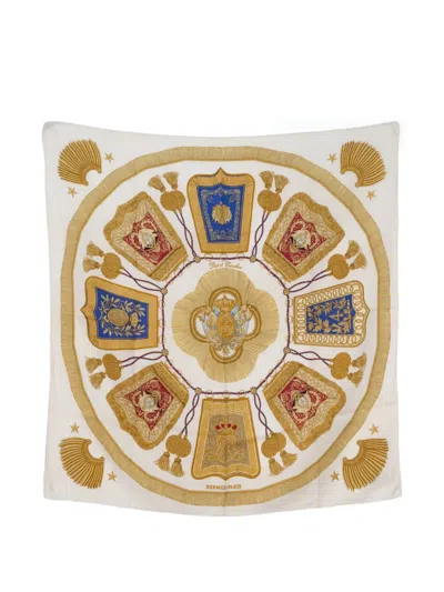 Pre-owned Hermes 1989 Poste Et Cavalerie Silk Scarf In Neutral