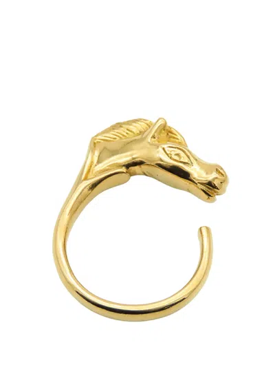 Pre-owned Hermes 1990-2000 Gold Plated Cheval Ring Costume Ring