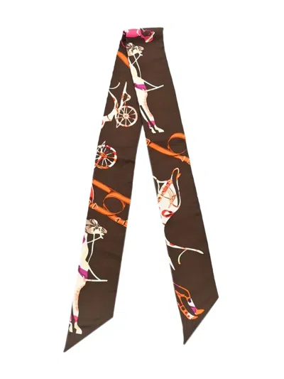 Pre-owned Hermes 1990-2000 Twilly Scarf In Brown