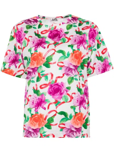 Pre-owned Hermes 1990-2000s Floral Print Short-sleeves T-shirt In Purple