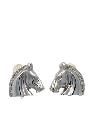 Pre-owned Hermes 1990-2000s Horse Head Clip-on Earrings In 银色