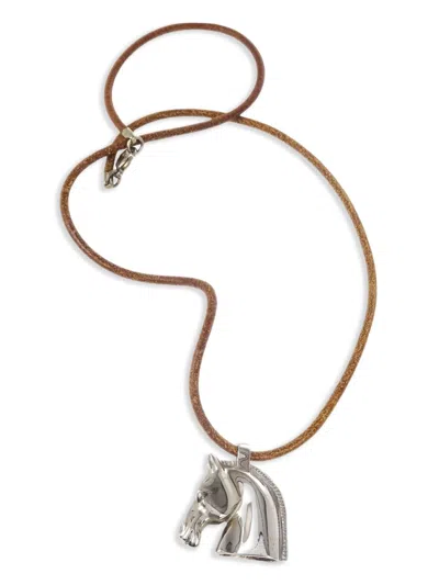 Pre-owned Hermes 1990-2000s Horse-pendant Necklace In Silver