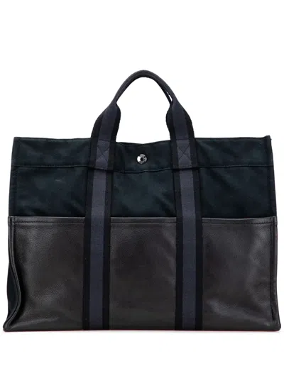 Pre-owned Hermes 1990-2010 Canvas And Leather Fourre Tout Mm Tote Bag In Blue