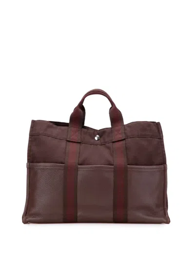 Pre-owned Hermes 1990-2010 Canvas And Leather Fourre Tout Mm Tote Bag In Brown