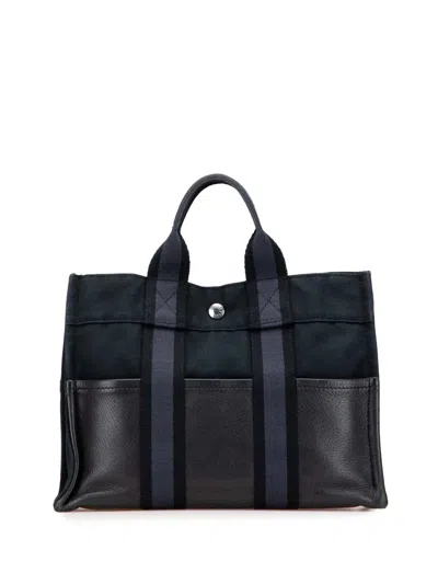 Pre-owned Hermes 1990-2010 Canvas And Leather Fourre Tout Pm Tote Bag In Blue