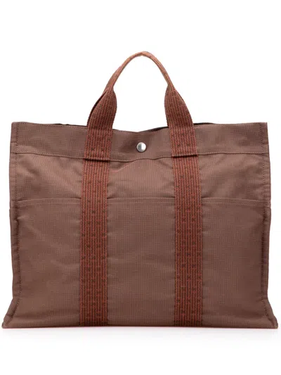 Pre-owned Hermes 1990-2010 Canvas Herline Mm Tote Bag In Brown