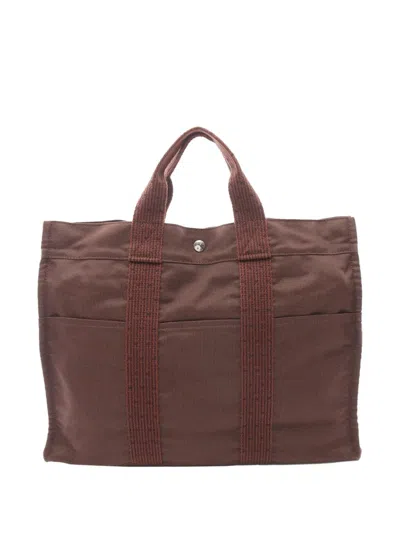 Pre-owned Hermes 1990-2010 Canvas Herline Mm Tote Bag In Brown