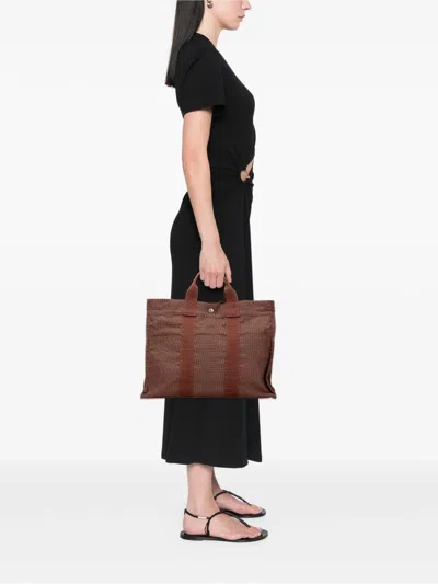Pre-owned Hermes 1990-2010 Canvas Herline Mm Tote Bag In Brown