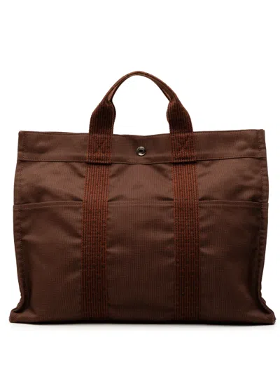 Pre-owned Hermes 1990-2010 Canvas Herline Mm Tote Bag In Brown