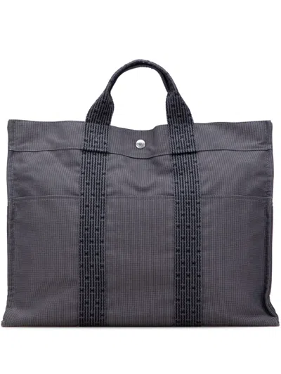 Pre-owned Hermes 1990-2010 Canvas Herline Mm Tote Bag In Gray