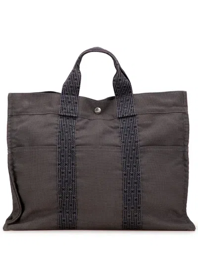 Pre-owned Hermes 1990-2010 Canvas Herline Mm Tote Bag In Gray
