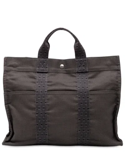 Pre-owned Hermes 1990-2010 Canvas Herline Mm Tote Bag In Gray
