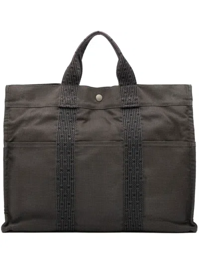 Pre-owned Hermes 1990-2010 Canvas Herline Mm Tote Bag In Gray