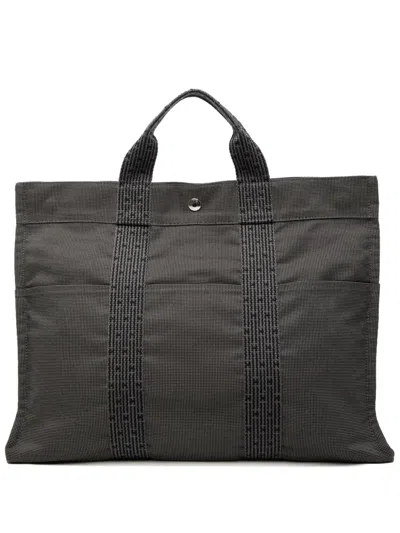 Pre-owned Hermes 1990-2010 Canvas Herline Mm Tote Bag In Gray