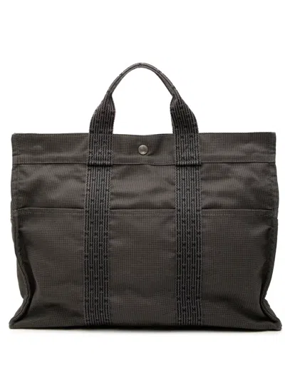 Pre-owned Hermes 1990-2010 Canvas Herline Mm Tote Bag In Gray