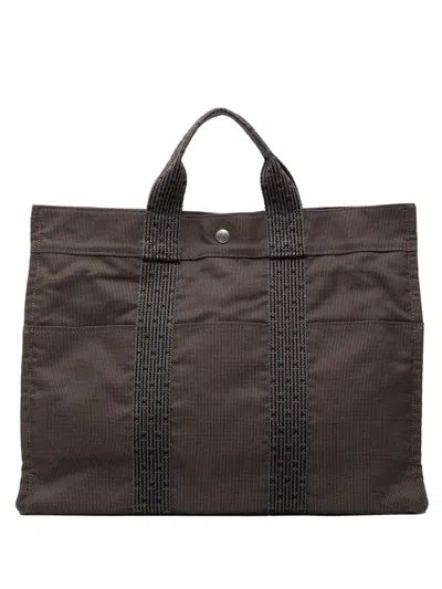 Pre-owned Hermes 1990-2010 Canvas Herline Mm Tote Bag In Gray