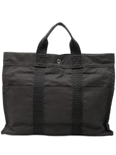 Pre-owned Hermes 1990-2010 Canvas Herline Mm Tote Bag In Gray