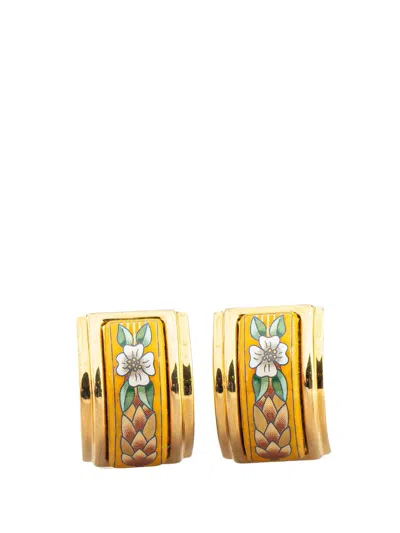 Pre-owned Hermes 1990-2010 Enamel Cloisonne Flower Clip On Earrings Costume Earrings