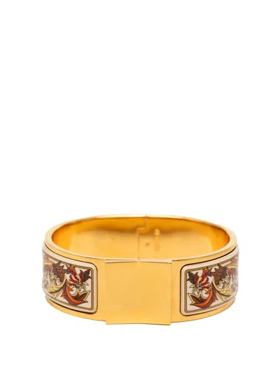 Pre-owned Hermes 1990-2010 Enamel Fall Foliage Loquet Hinge Bracelet Pm Costume Bracelet In Brown