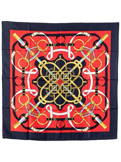 Pre-owned Hermes 1990-2010 Eperon D'or Silk Scarf Scarves In Blue