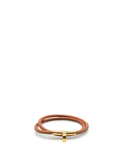 Pre-owned Hermes 1990-2010 Gold Plated Kite Leather Kelly Double Tour Bracelet Costume Bracelet In Brown