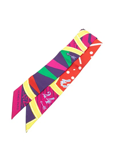 Pre-owned Hermes 1990-2010 Jeu De Soie Uniforme Twilly Scarf Scarves In Pink