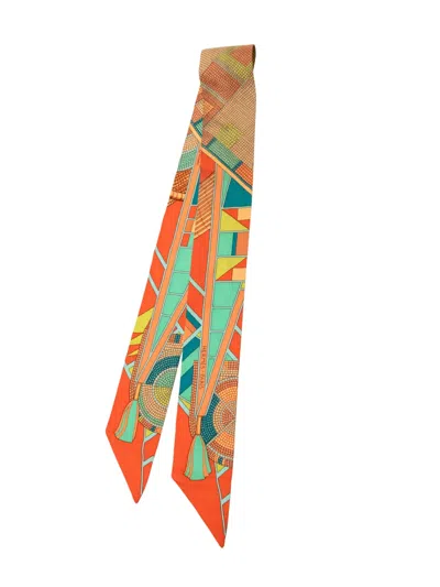Pre-owned Hermes 1990-2010 L Art Indien Des Plaines Silk Twilly Scarf Scarves In Multi