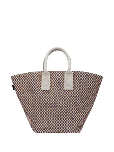 Pre-owned Hermes 1990-2010 Linen And Jute Panier Bus Gm Tote Bag In Blue