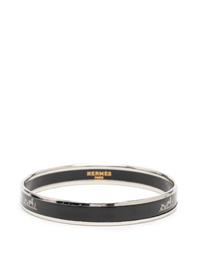 Pre-owned Hermes 1990-2010 Narrow Caleche Enamel Bangle 62 Costume Bracelet In Black