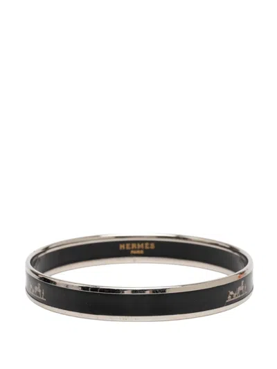 Pre-owned Hermes 1990-2010 Narrow Enamel Calech Bangle Bracelet 65 Costume Bracelet In Black