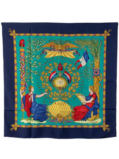 Pre-owned Hermes 1990-2010 Republique Francaise Liberte Egalite Fraternite 1789 Silk Scarf Scarves In Blue