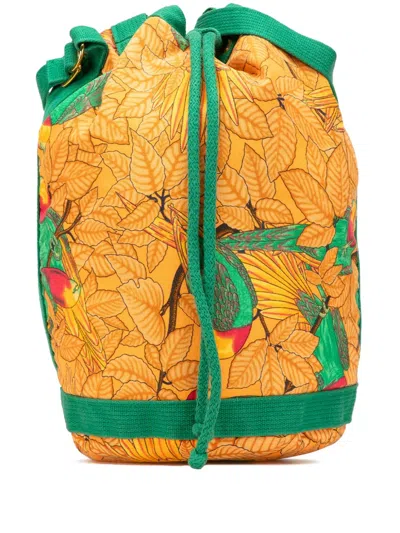 Pre-owned Hermes 1990-2010 Toile Les Perroquets Bucket Bag In Orange
