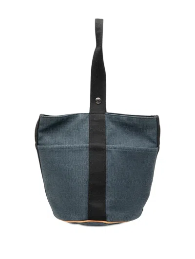 Pre-owned Hermes 1990-2010 Toile Saxo Mm Bucket Bag In Blue