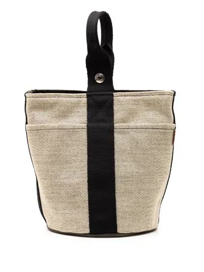 Pre-owned Hermes 1990-2010 Toile Saxo Pm Bucket Bag In Brown