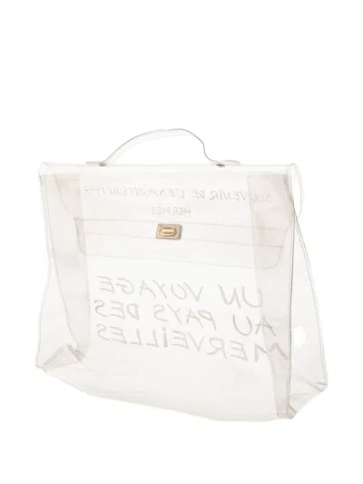 Pre-owned Hermes 1990-2010 Vinyl Souvenir De L Exposition Kelly Handbag In White