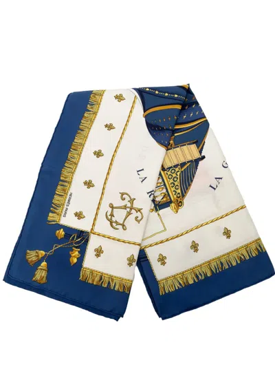 Pre-owned Hermes 1990-2010 Vue Du Carrosse De La Galere La Reale Silk Twilly Scarf Scarves In Blue