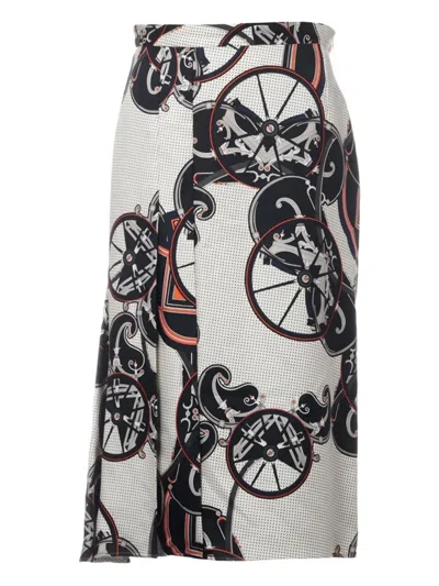Pre-owned Hermes 1990-2010s Silk Midi Skirt In White