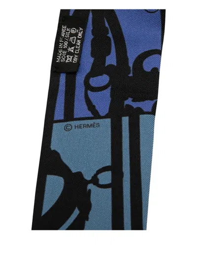 Pre-owned Hermes 1990-2015 Brides De Gala Silk Twilly Scarf Scarves In Blue