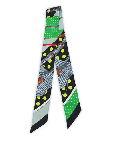 Pre-owned Hermes 1990-2015 Clic Clac A Pois Silk Twilly Scarf Scarves In Green