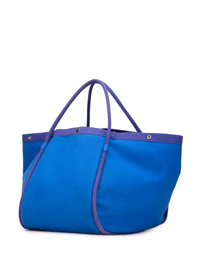 Pre-owned Hermes 1990-2015 Toile Lindy Beach Bag Tote Bag In Blue