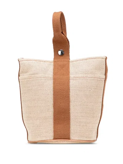Pre-owned Hermes 1990-2015 Toile Saxo Pm Bucket Bag In Brown
