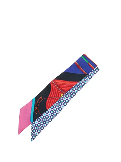 Pre-owned Hermes 1990-2024 Clic Clac Modern Cannage Silk Twilly Scarf Scarves In Blue