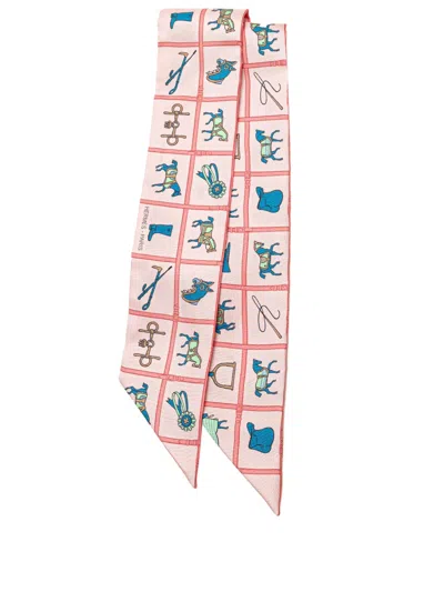 Pre-owned Hermes 1990-2024 Couvertures Et Tenues De Jour Twilly Silk Scarf Scarves In Pink