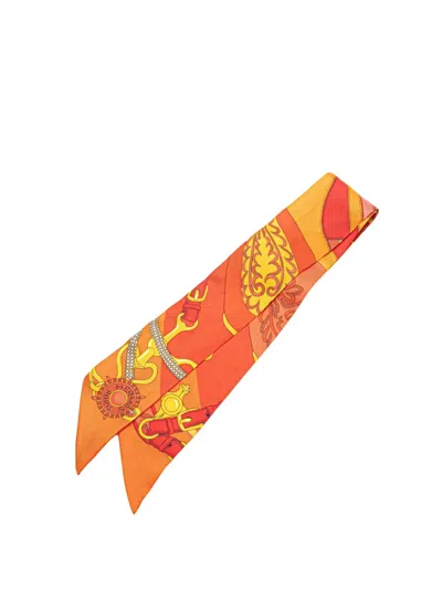 Pre-owned Hermes 1990-2024 Festival Des Amazones Silk Twilly Scarf Scarves In Orange