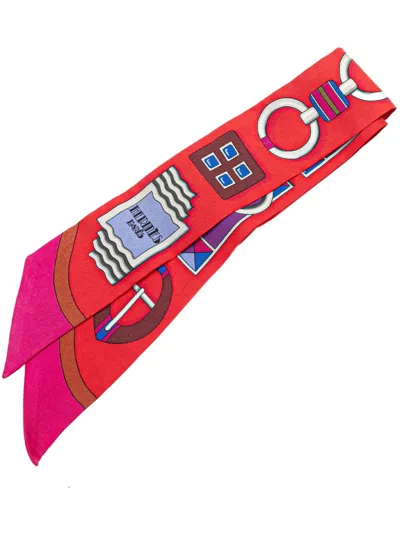 Pre-owned Hermes 1990-2024 Festival Des Amazones Silk Twilly Scarf Scarves In Red